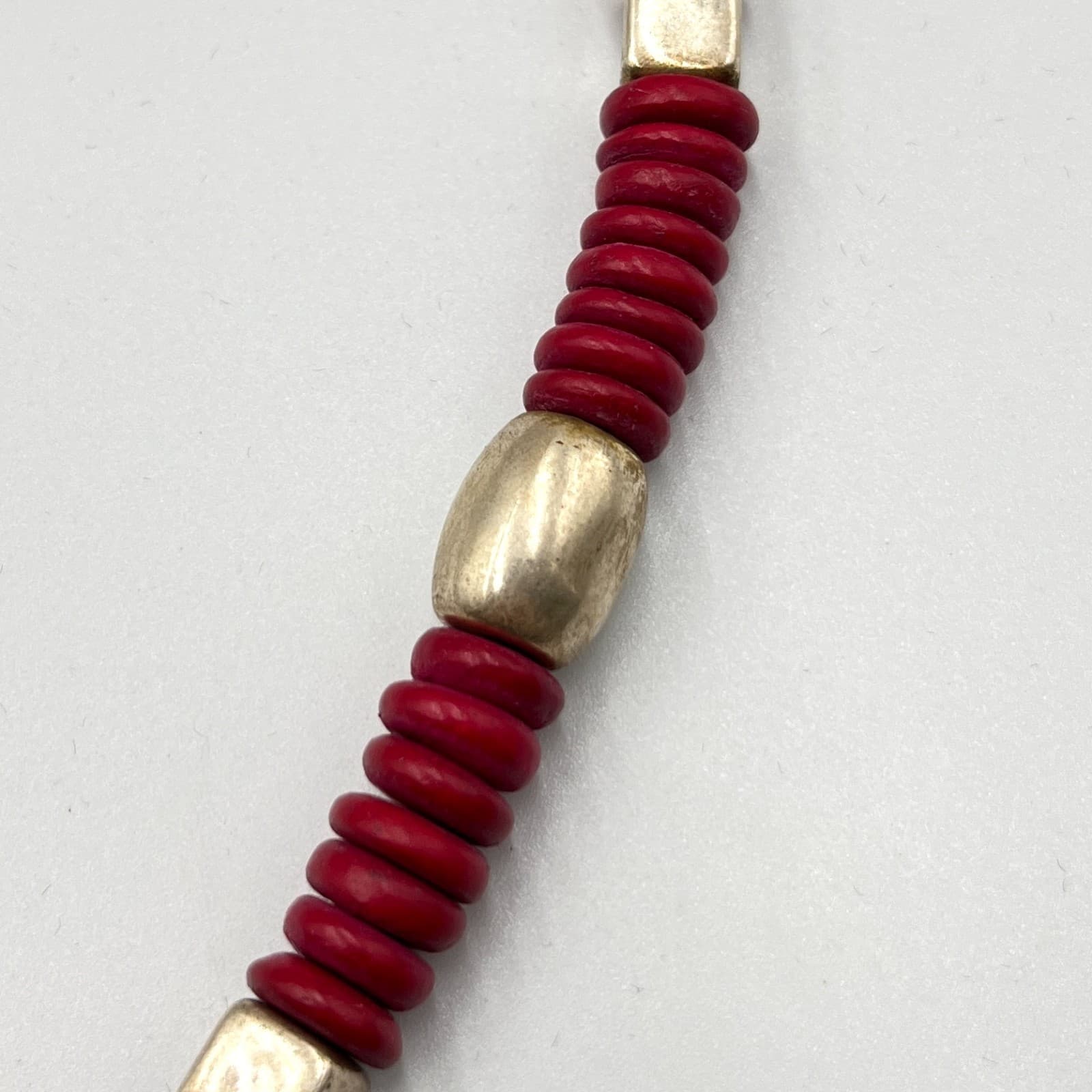 Vintage Southwestern Gold Tone Bead & Red Disc Heishi Statement Necklace Classic - Thumbnail 5
