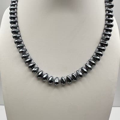 Vintage 80s 90s Elegant Silver Tone Teardrop Pearl-Style Beaded Necklace Jewelry - Thumbnail 11