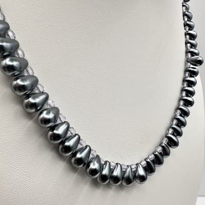 Vintage 80s 90s Elegant Silver Tone Teardrop Pearl-Style Beaded Necklace Jewelry - Thumbnail 6