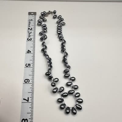 Vintage 80s 90s Elegant Silver Tone Teardrop Pearl-Style Beaded Necklace Jewelry - Thumbnail 12