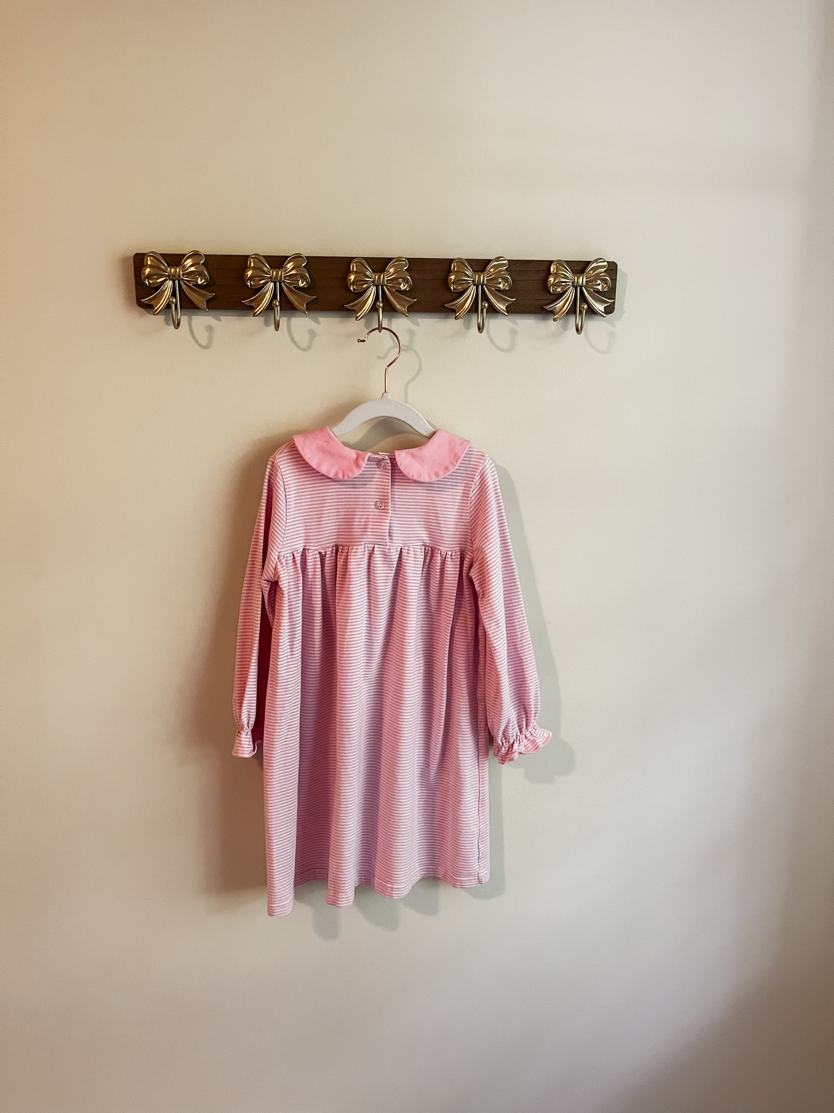 Stitchy fish size 5 Pink Striped Long Sleeve Girls' Dress with Pockets - Thumbnail 2