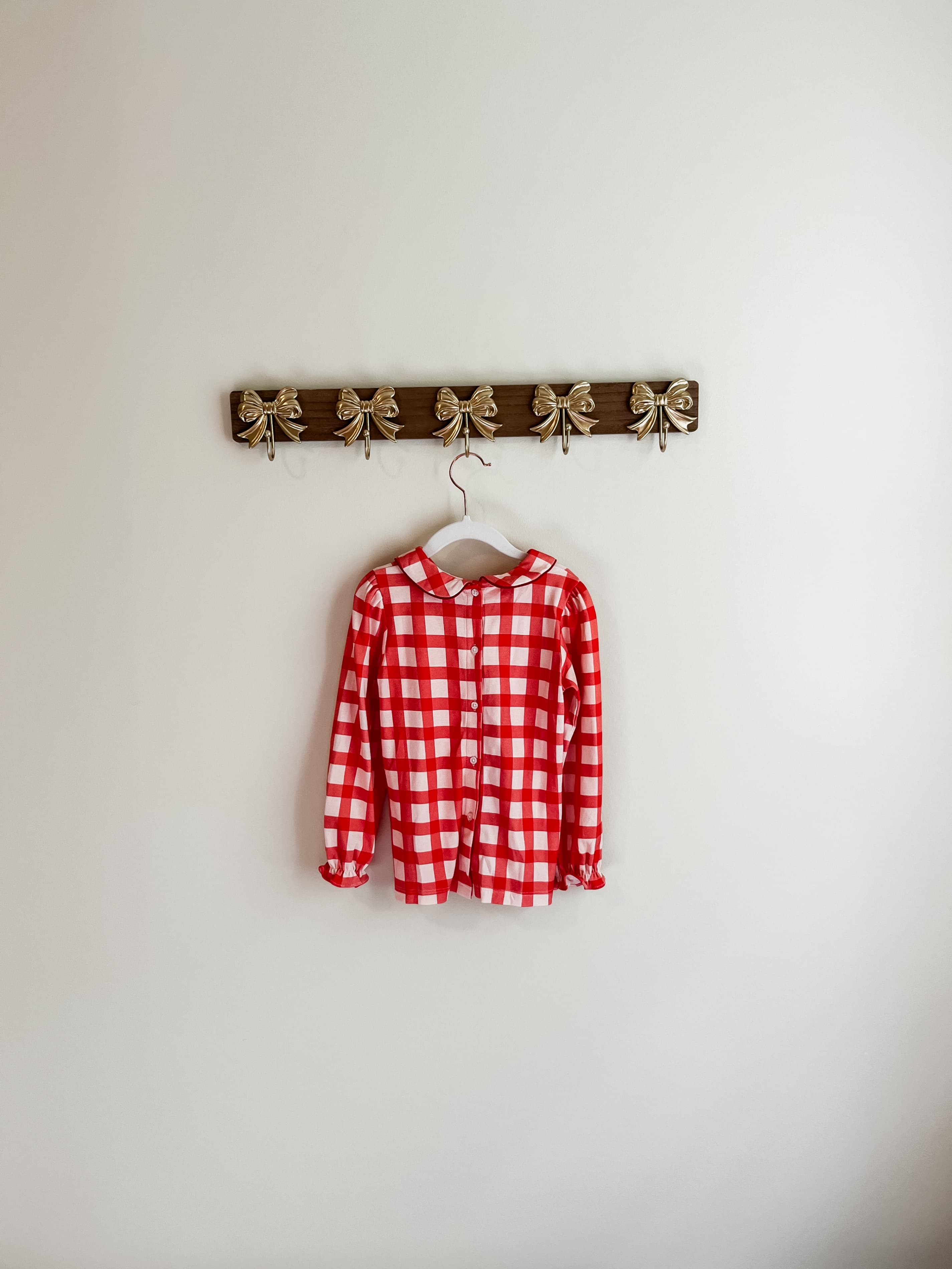 Charming Mary Girls size 5 Red Gingham Long Sleeve Girls' Blouse - Thumbnail 2