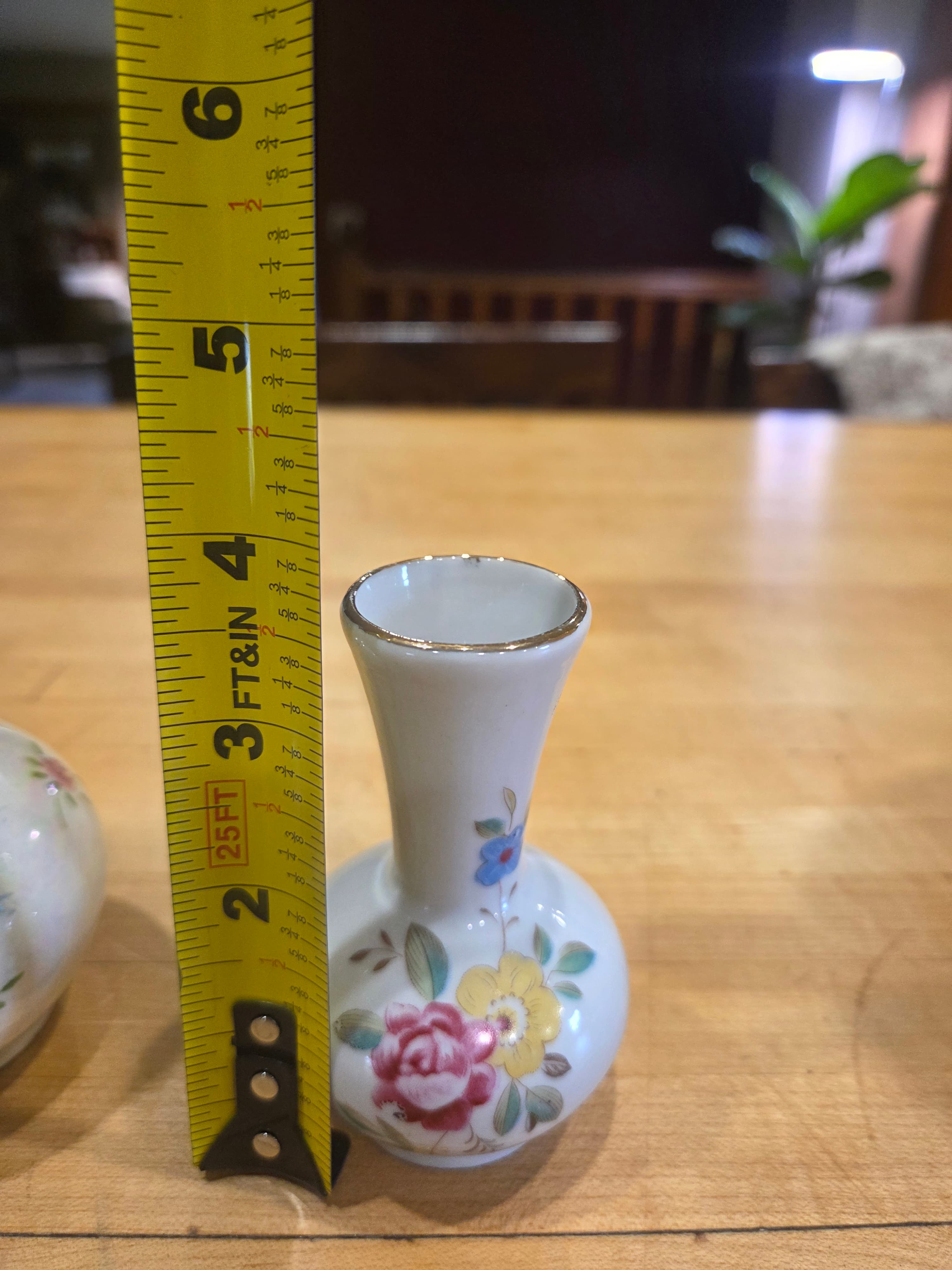 Vintage Miniature Porcelain Bud Vases Floral and Butterfly Lustre Set of 2 - Thumbnail 3