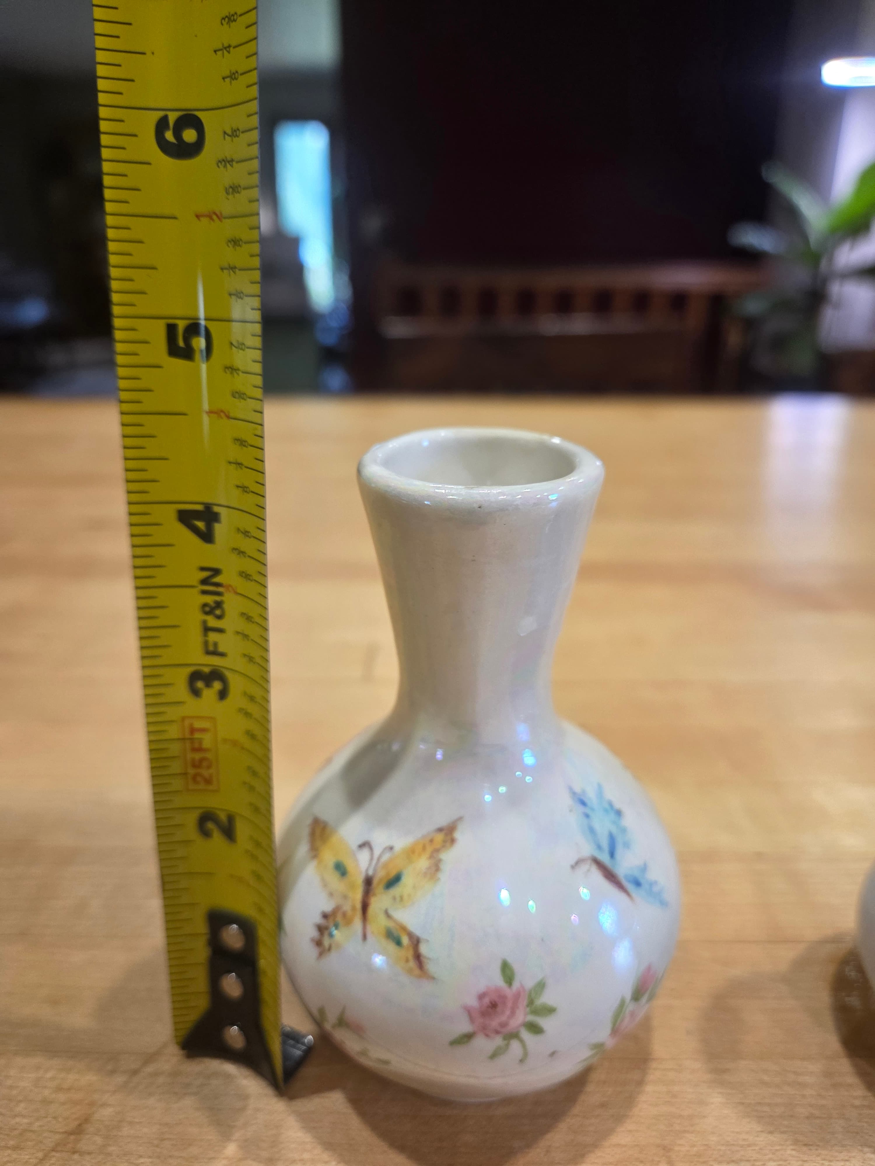 Vintage Miniature Porcelain Bud Vases Floral and Butterfly Lustre Set of 2 - Thumbnail 5