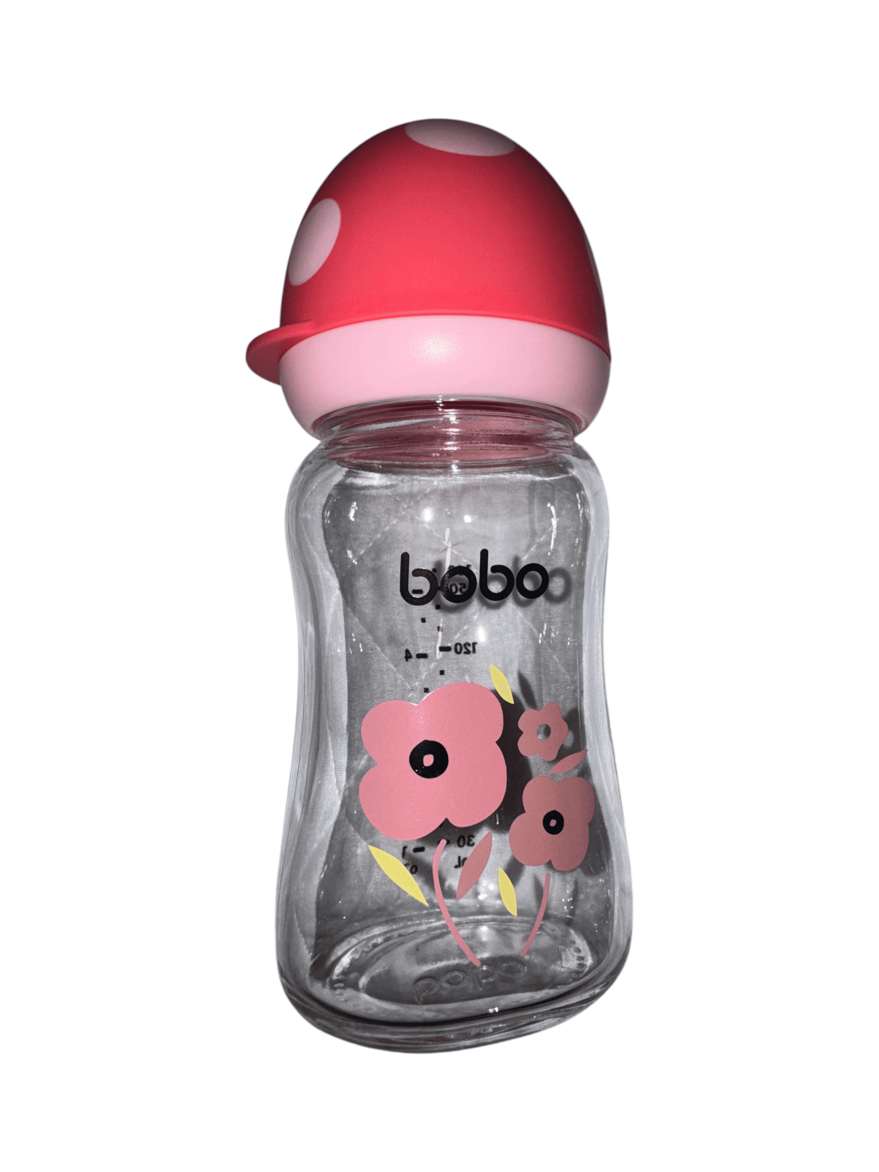 4 Bobo Baby Glass Bottles Pink Floral Design BPA-Free - Thumbnail 8