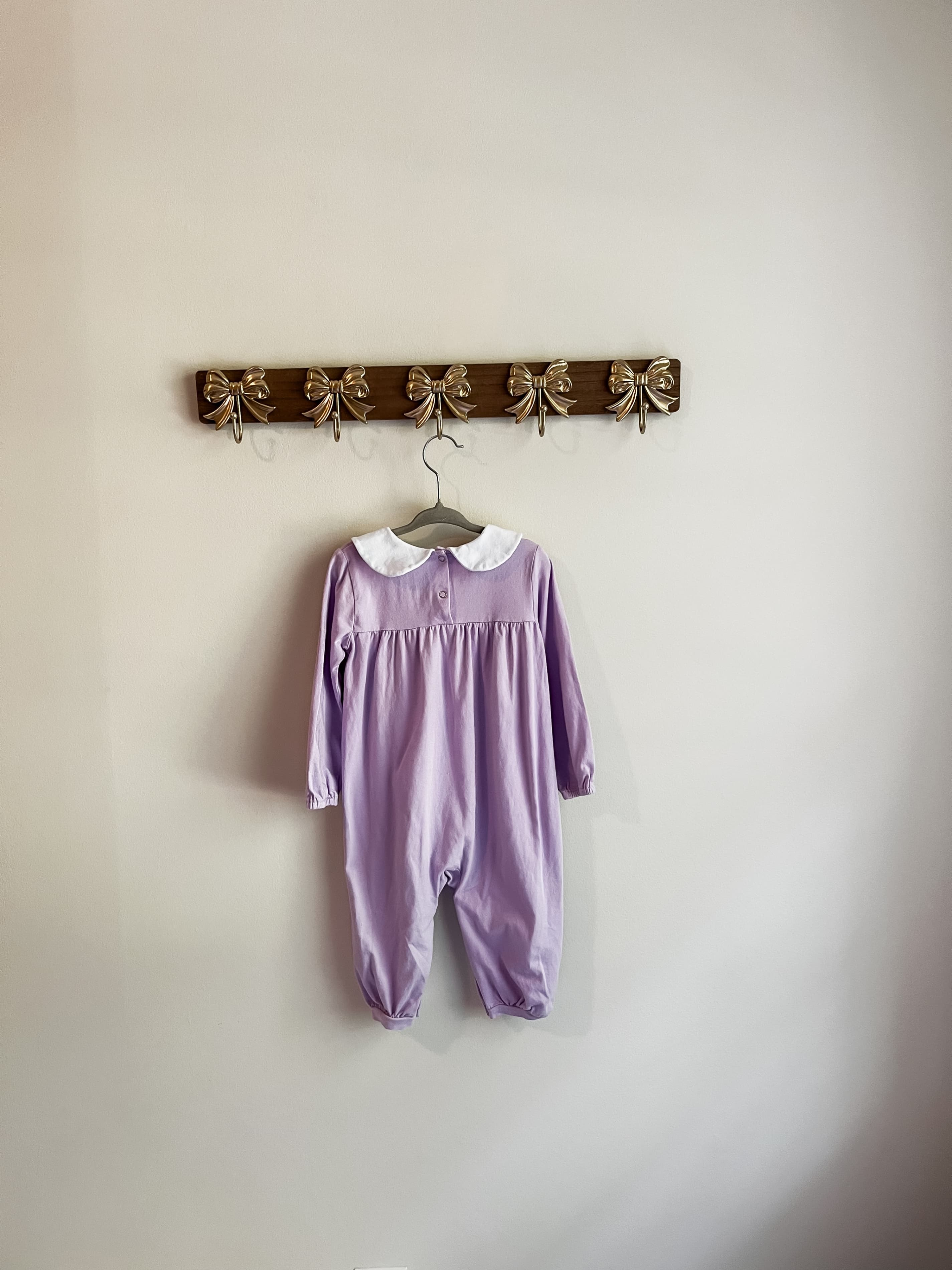 Stitchy Fish size 24 month Purple Romper with White Collar - Thumbnail 2