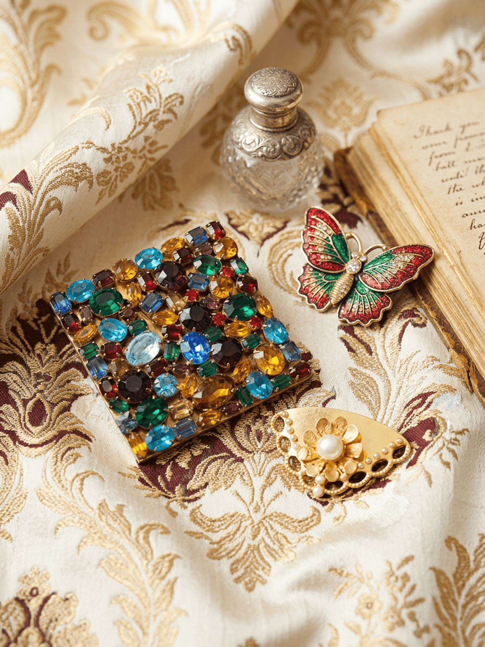 RARE VINTAGE AUTHENTIC ELGIN AMERICAN ENCRUSTED MULTI COLOR RHINESTONE - Thumbnail 2