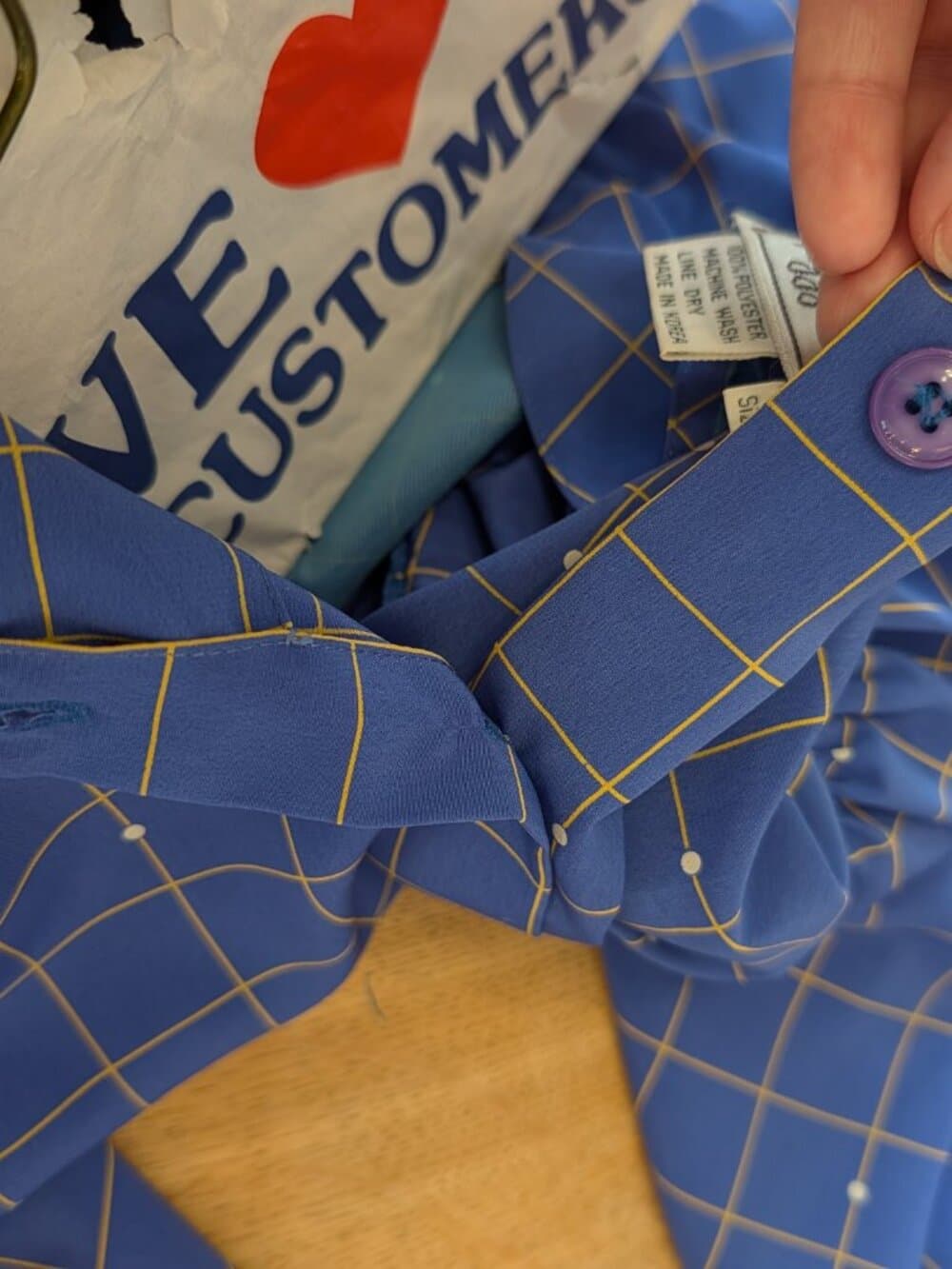 Vintage 1990s Blue Checkered Long Sleeve Dress - Thumbnail 8