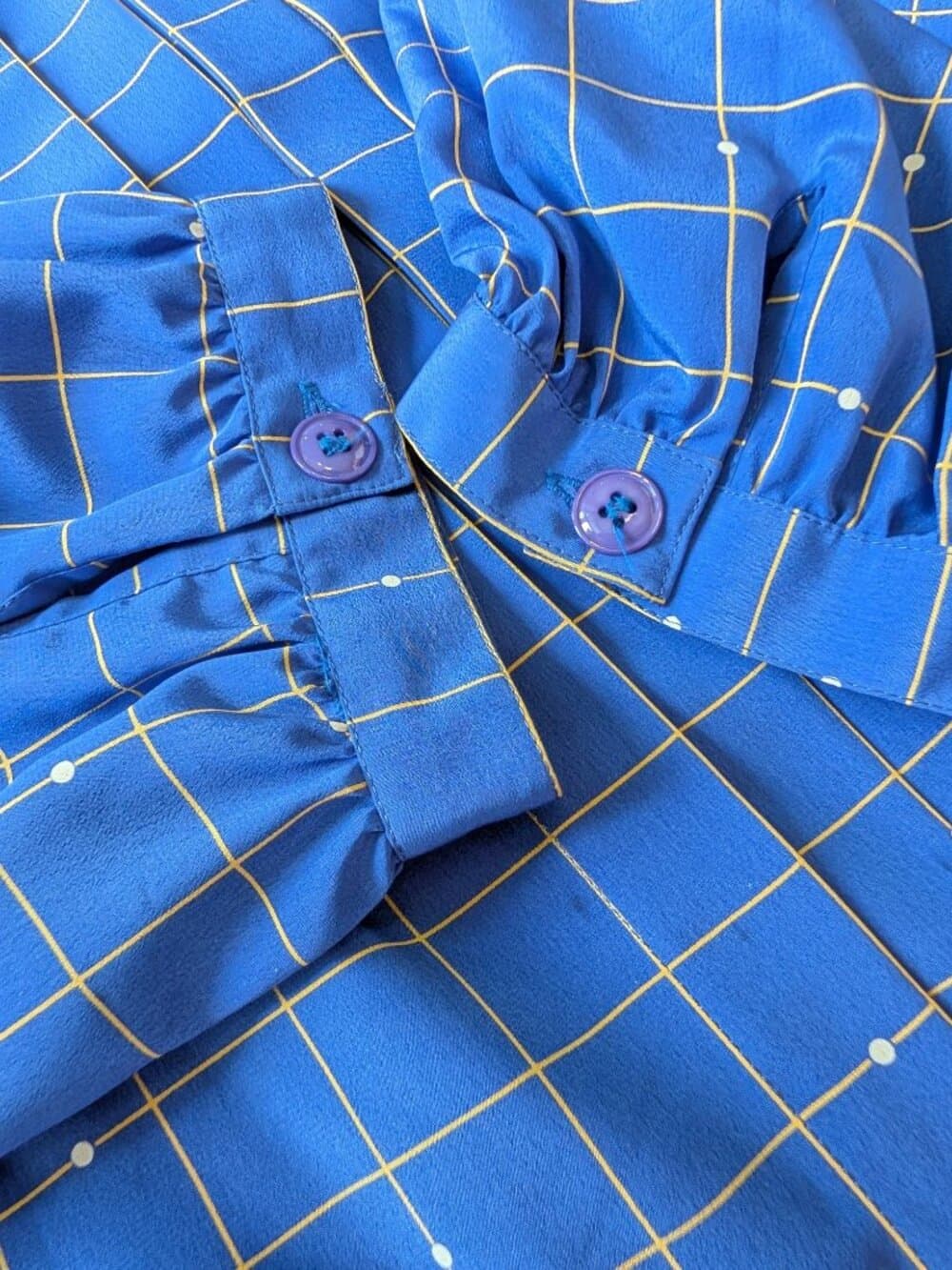 Vintage 1990s Blue Checkered Long Sleeve Dress - Thumbnail 12
