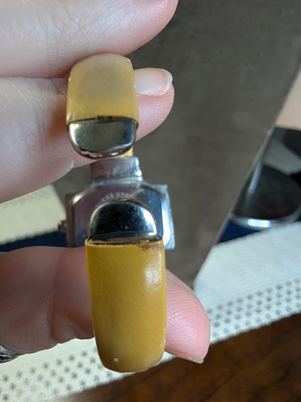 Vintage Geneva Quartz Watch with Yellow Hinged Cuff Rectangular Face - Thumbnail 7