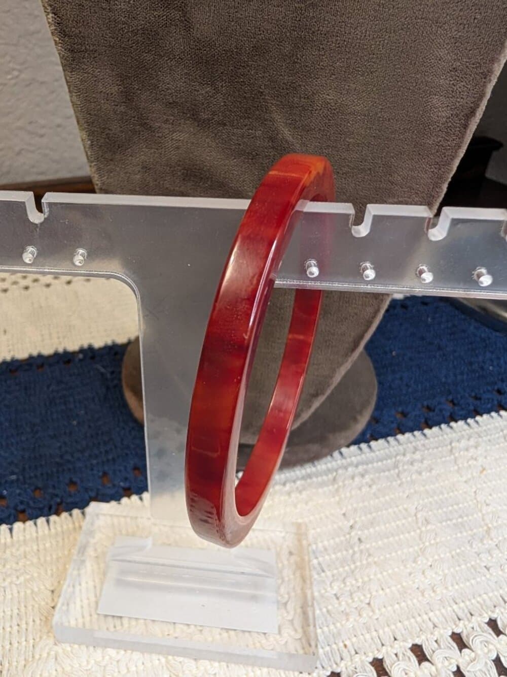 Vintage Red Marbled Bakelite Bangle Bracelet Single - Thumbnail 9