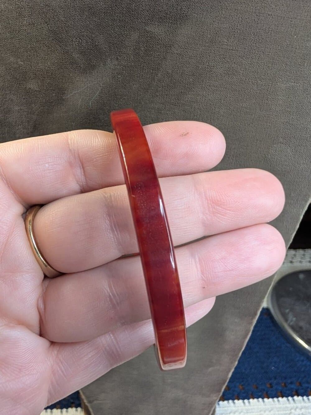 Vintage Red Marbled Bakelite Bangle Bracelet Single - Thumbnail 10