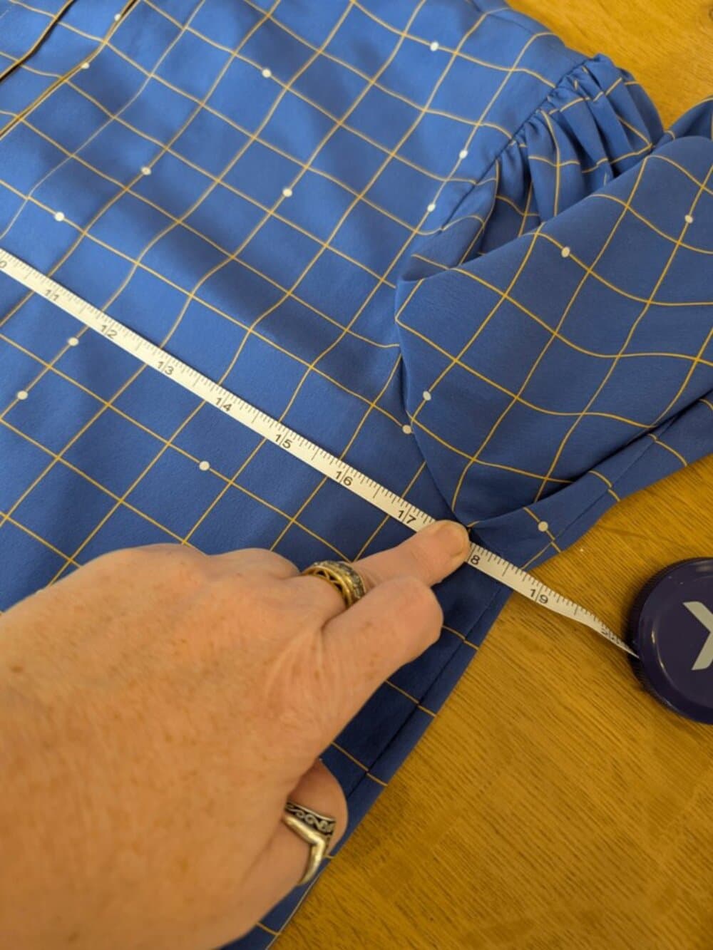 Vintage 1990s Blue Checkered Long Sleeve Dress - Thumbnail 9