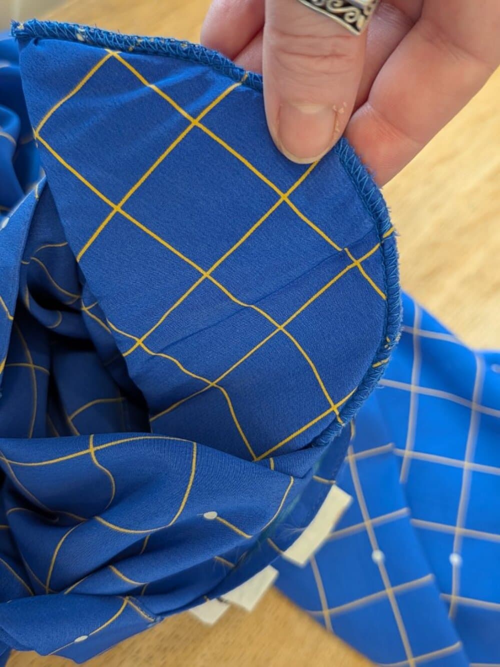 Vintage 1990s Blue Checkered Long Sleeve Dress - Thumbnail 10
