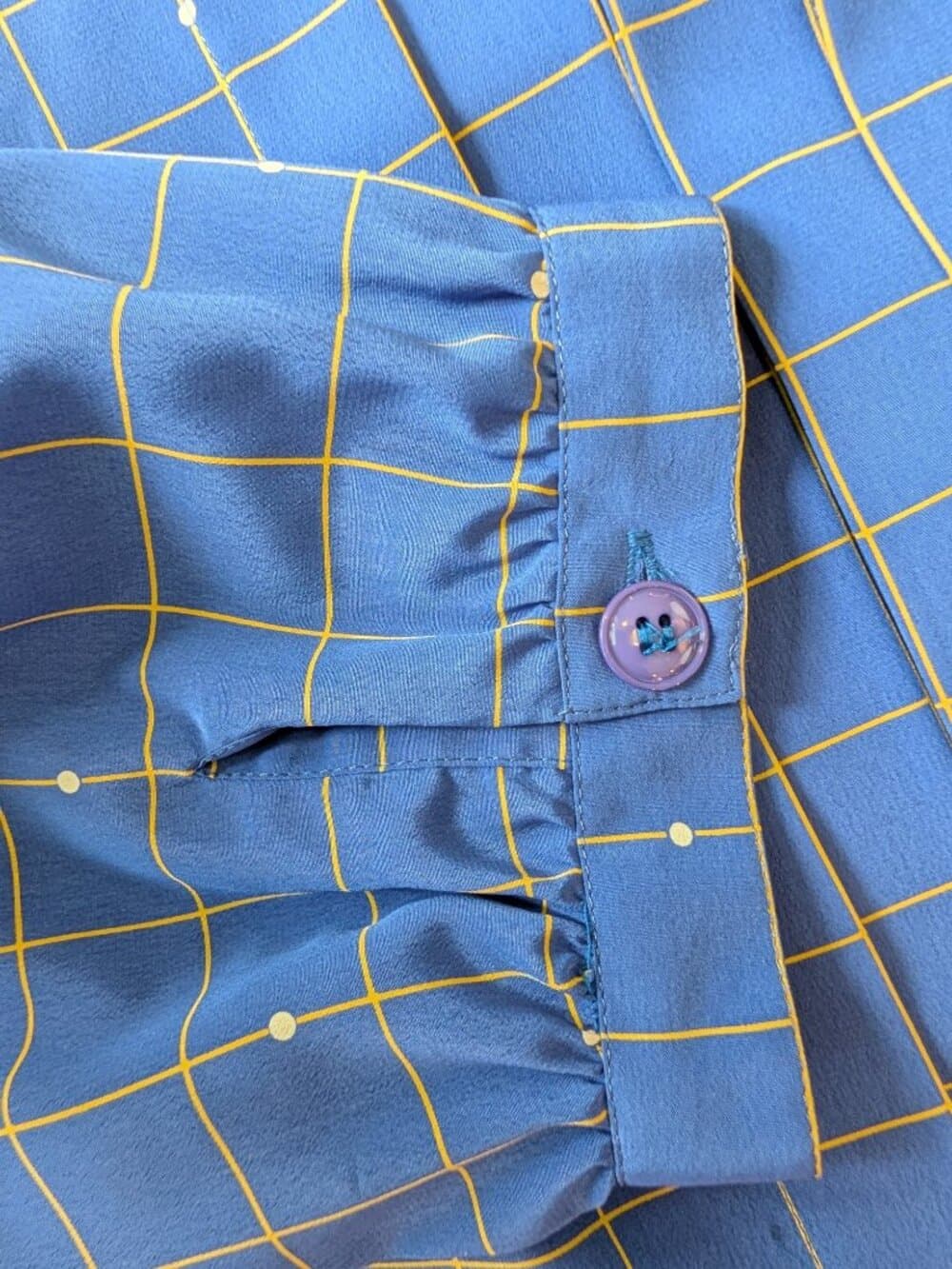 Vintage 1990s Blue Checkered Long Sleeve Dress - Thumbnail 11