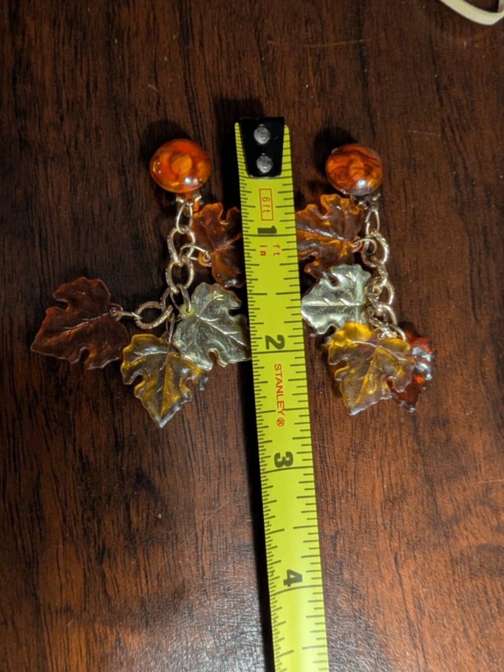 Vintage Hong Kong Amber Lucite Leaf Clip-On Earrings - Thumbnail 10