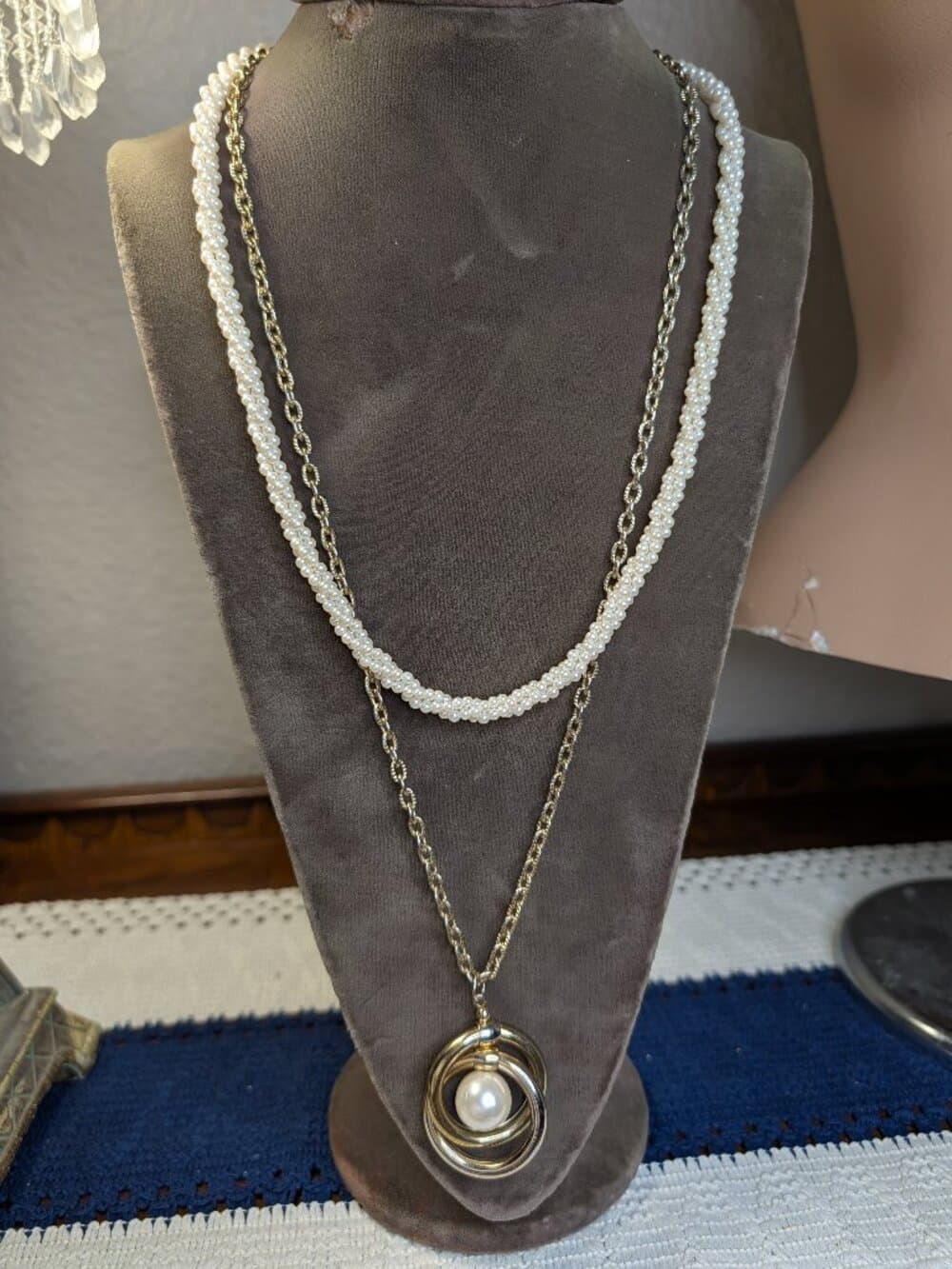 Vintage Gold Tone Faux Pearl Chain Necklace Bundle - Thumbnail 2
