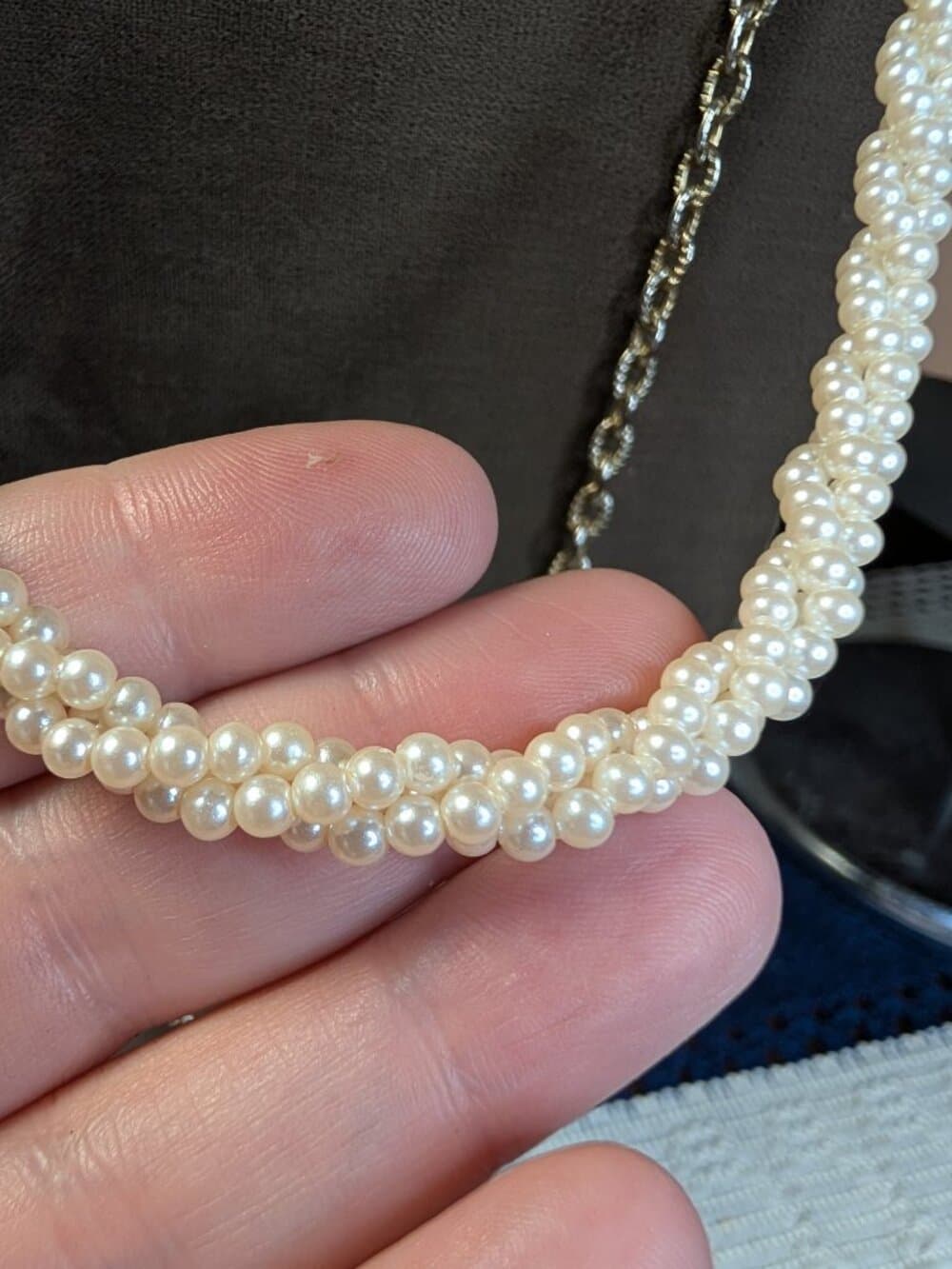 Vintage Gold Tone Faux Pearl Chain Necklace Bundle - Thumbnail 5
