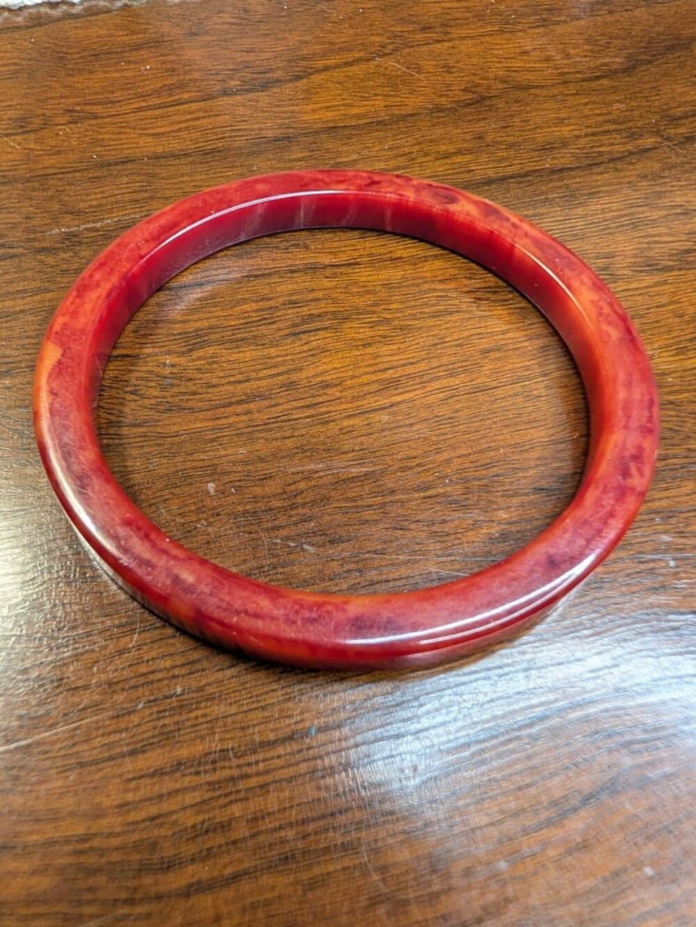 Vintage Red Marbled Bakelite Bangle Bracelet Single - Thumbnail 13