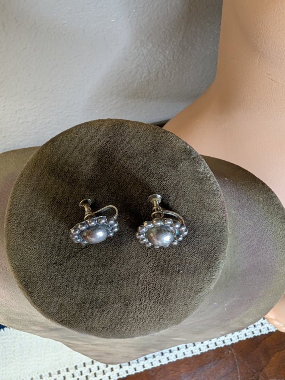 Vintage Silver Screw Back Earrings Round Sun Burst Stamped Mexico - Thumbnail 3