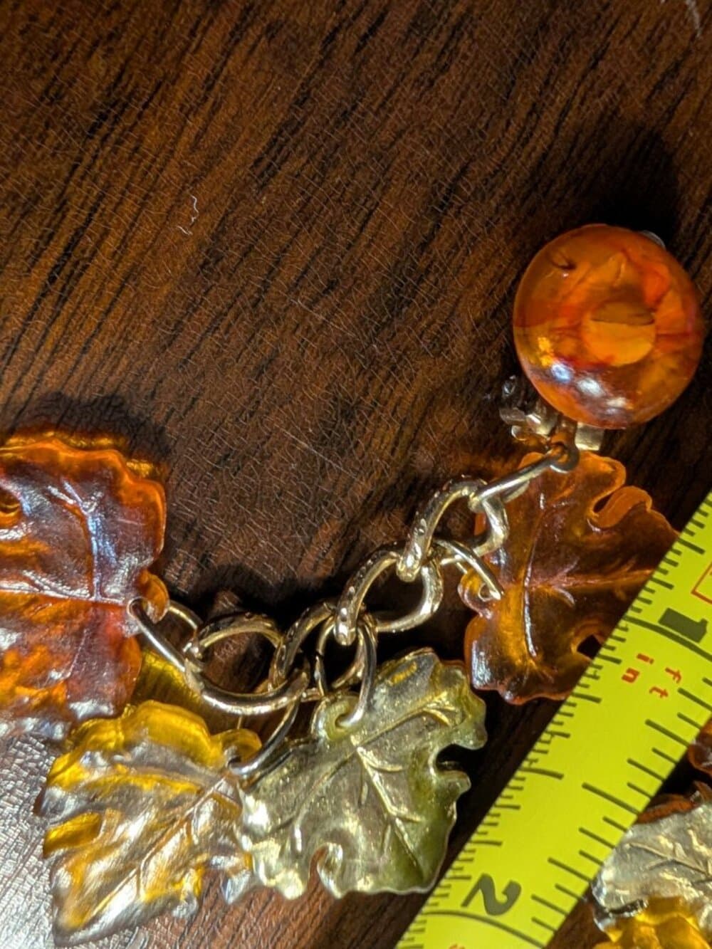 Vintage Hong Kong Amber Lucite Leaf Clip-On Earrings - Thumbnail 11