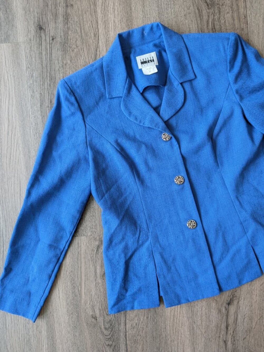 Vintage Leslie Fay Petite Blue Fitted Blazer Size 6P - Thumbnail 3