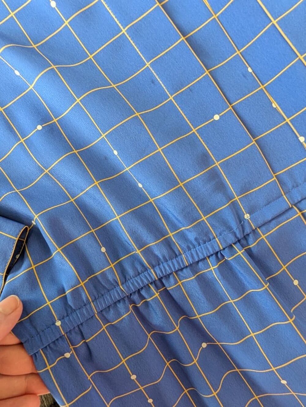 Vintage 1990s Blue Checkered Long Sleeve Dress - Thumbnail 4