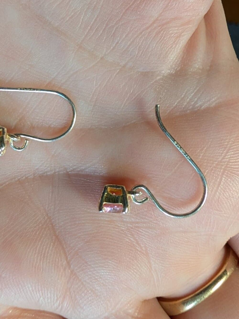 Sterling Silver Pink Drop Earrings Untested Stone stamped 925 - Thumbnail 7