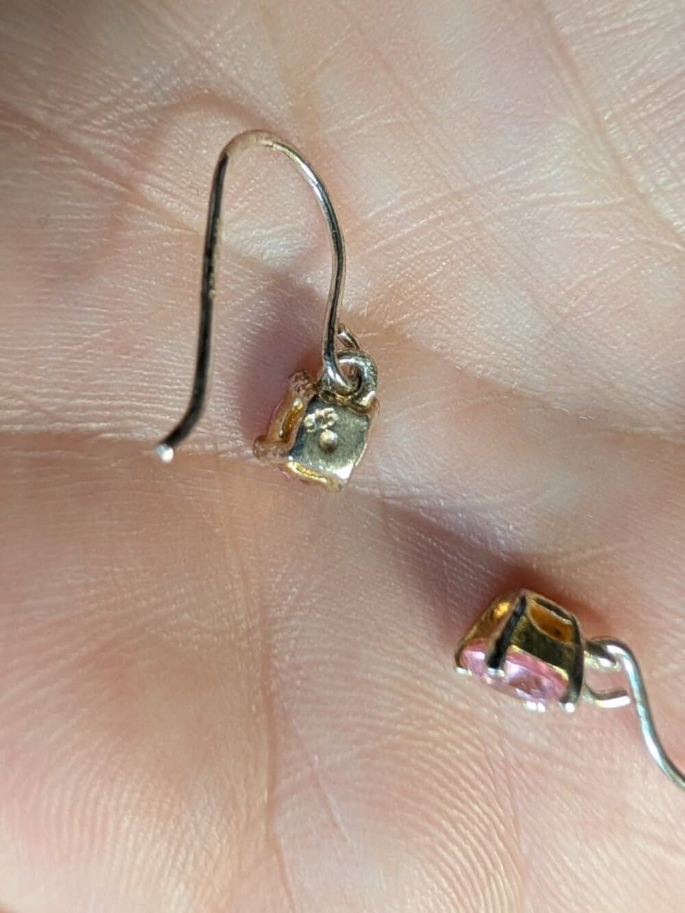Sterling Silver Pink Drop Earrings Untested Stone stamped 925 - Thumbnail 6