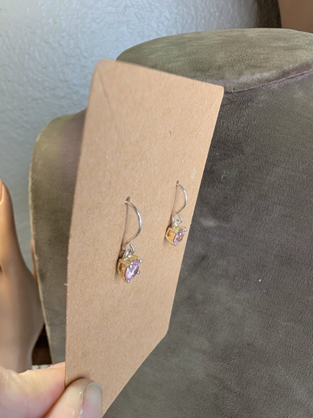 Sterling Silver Pink Drop Earrings Untested Stone stamped 925 - Thumbnail 5