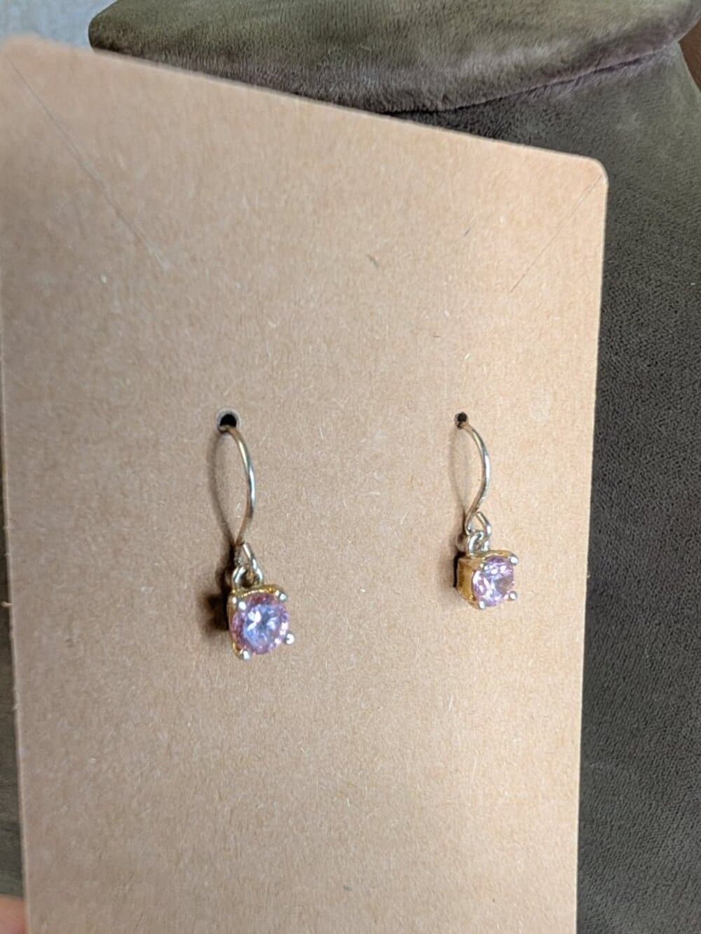 Sterling Silver Pink Drop Earrings Untested Stone stamped 925 - Thumbnail 4