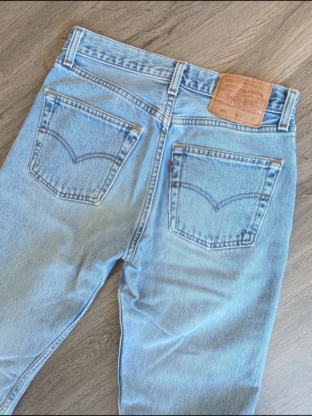 Vintage 2000 Y2K Levi's 501 Button Fly Light Blue Faded Wash Straight Leg Jeans - Thumbnail 9