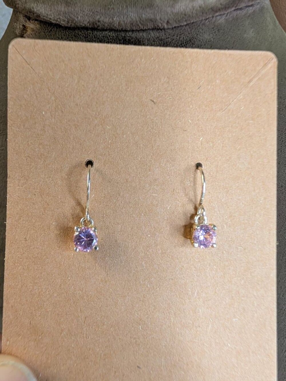 Sterling Silver Pink Drop Earrings Untested Stone stamped 925 - Thumbnail 3