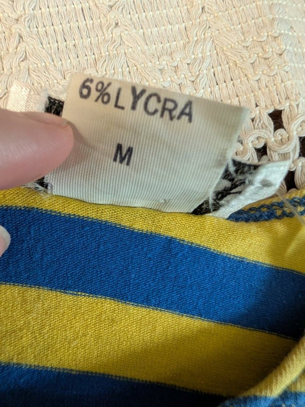 Vintage Colours Blue and Yellow Striped Puff Sleeve Crop Top Medium - Thumbnail 5