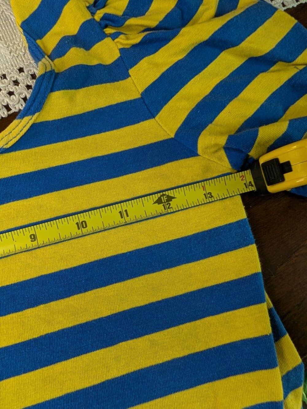 Vintage Colours Blue and Yellow Striped Puff Sleeve Crop Top Medium - Thumbnail 11
