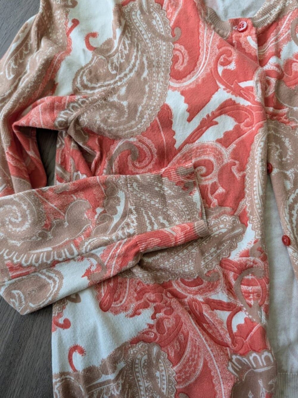 Tommy Hilfiger Coral Pink and White Paisley Cardigan Sweater - Thumbnail 8