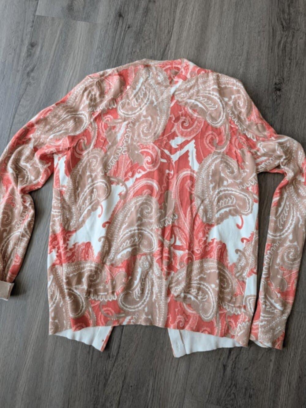 Tommy Hilfiger Coral Pink and White Paisley Cardigan Sweater - Thumbnail 4