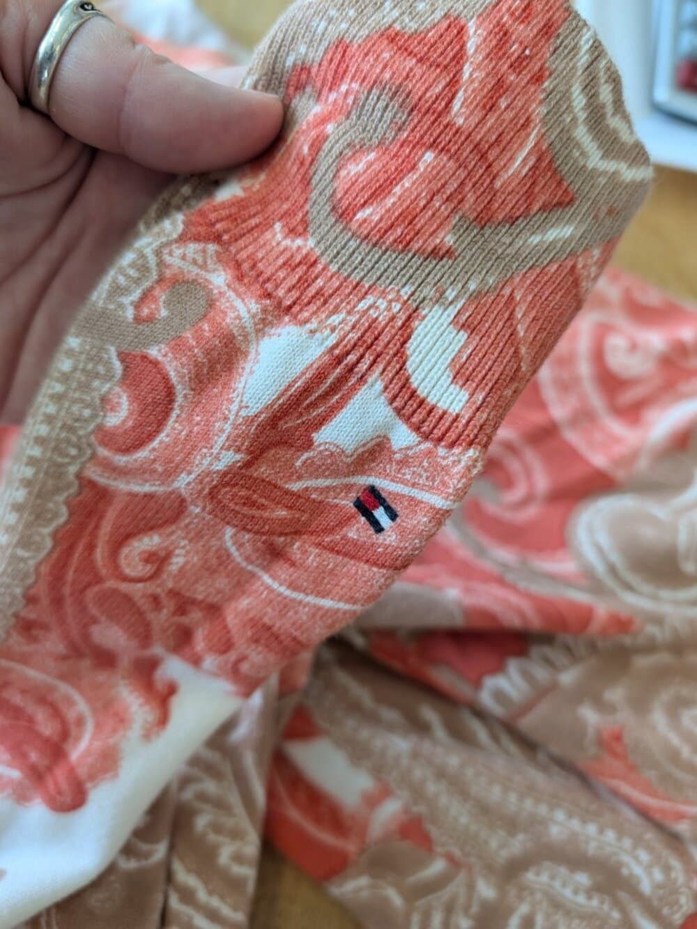Tommy Hilfiger Coral Pink and White Paisley Cardigan Sweater - Thumbnail 10