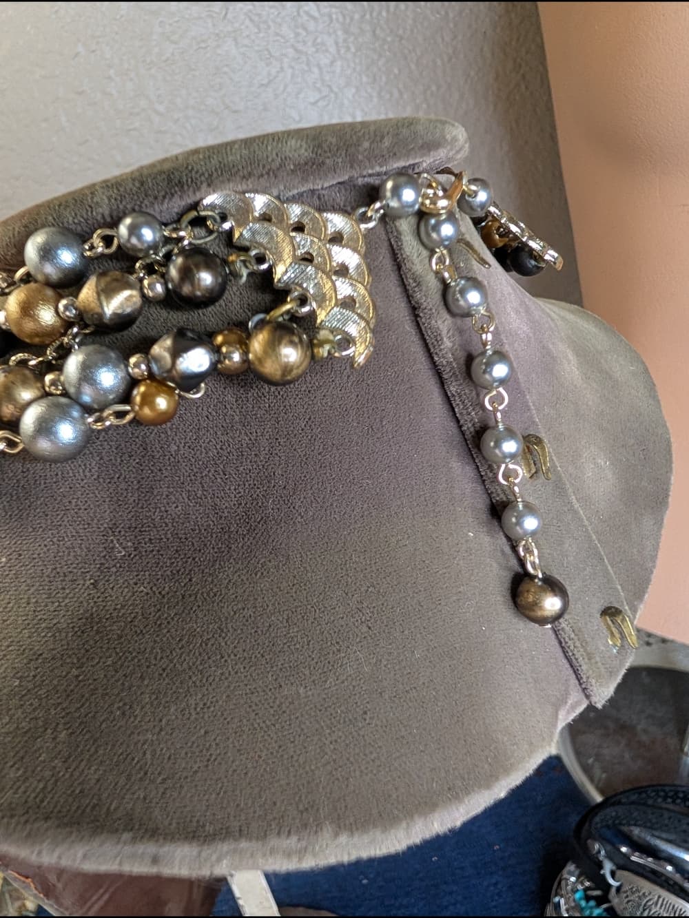Vintage Japan? Multi-Strand Gold Tone Faux Pearl Beaded Statement Necklace - Thumbnail 5