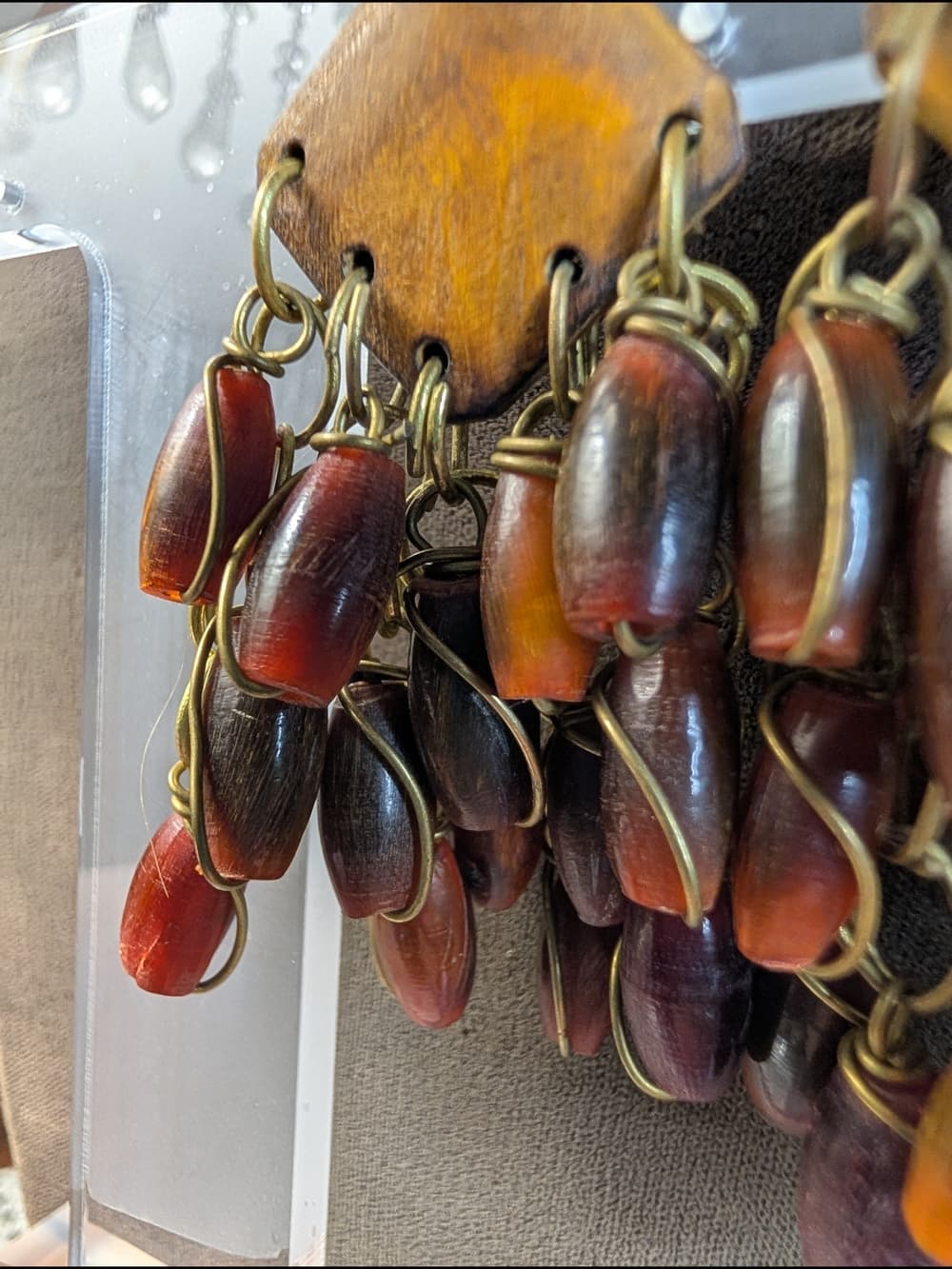Chunky Wooden Bohemian Style Dangle Earrings With Brown Bakelite Beads - Thumbnail 5