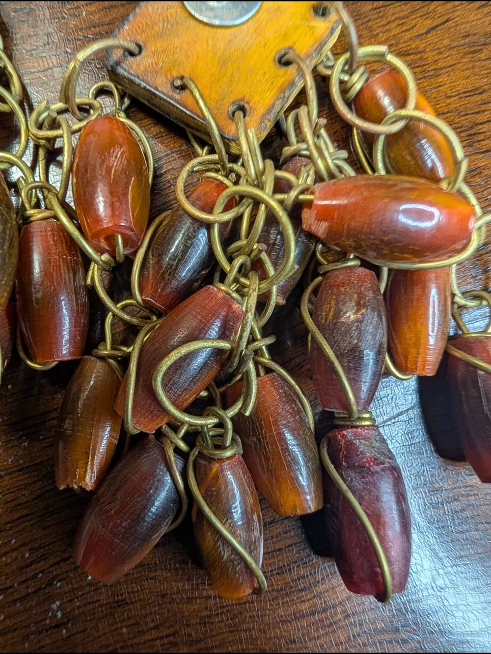 Chunky Wooden Bohemian Style Dangle Earrings With Brown Bakelite Beads - Thumbnail 7