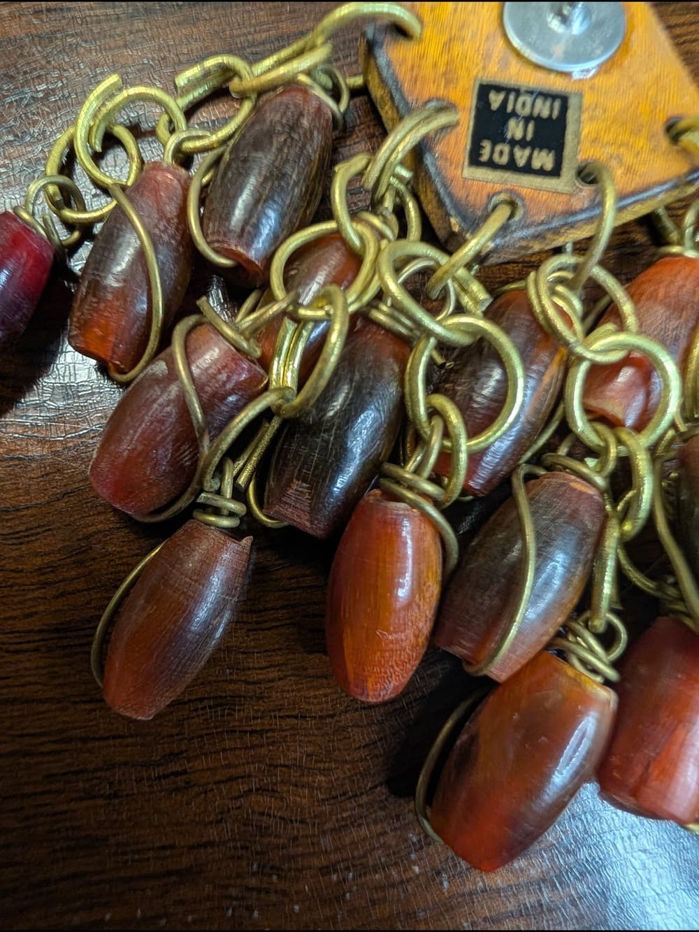 Chunky Wooden Bohemian Style Dangle Earrings With Brown Bakelite Beads - Thumbnail 8