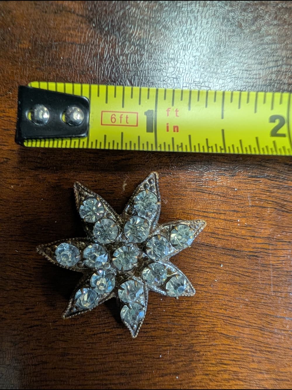 Antique Early 1900 7 Pointed Star Glass Paste Gilt Brooch With C Clasp - Thumbnail 5