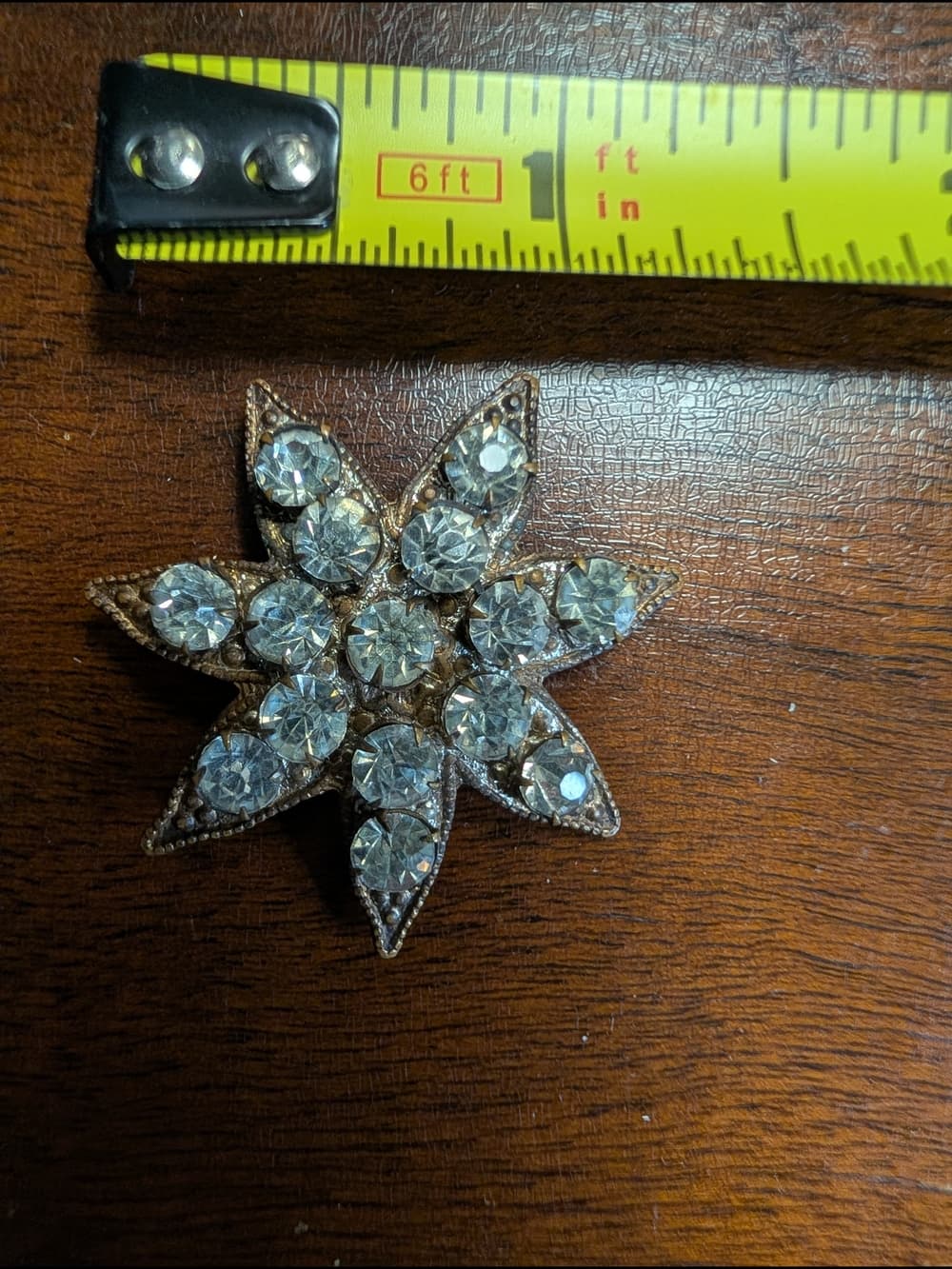 Antique Early 1900 7 Pointed Star Glass Paste Gilt Brooch With C Clasp - Thumbnail 4