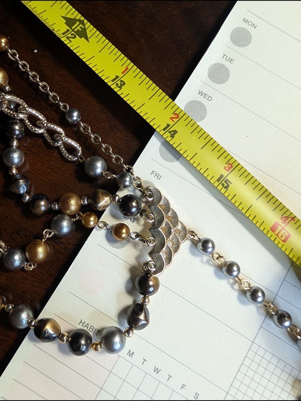 Vintage Japan? Multi-Strand Gold Tone Faux Pearl Beaded Statement Necklace - Thumbnail 12