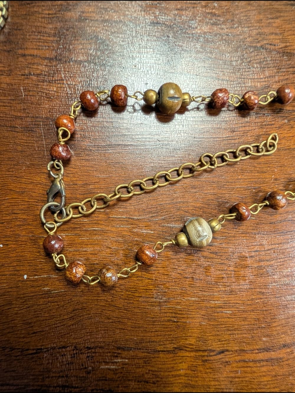 Vintage Carved Wood And Creamy Agate Long Beaded Women's Necklace - Thumbnail 10