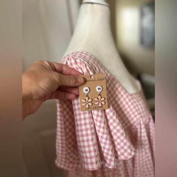 ⭐️ Sweet Lemon Pink & White Picnic Dress + FREE matching earrings - Thumbnail 7