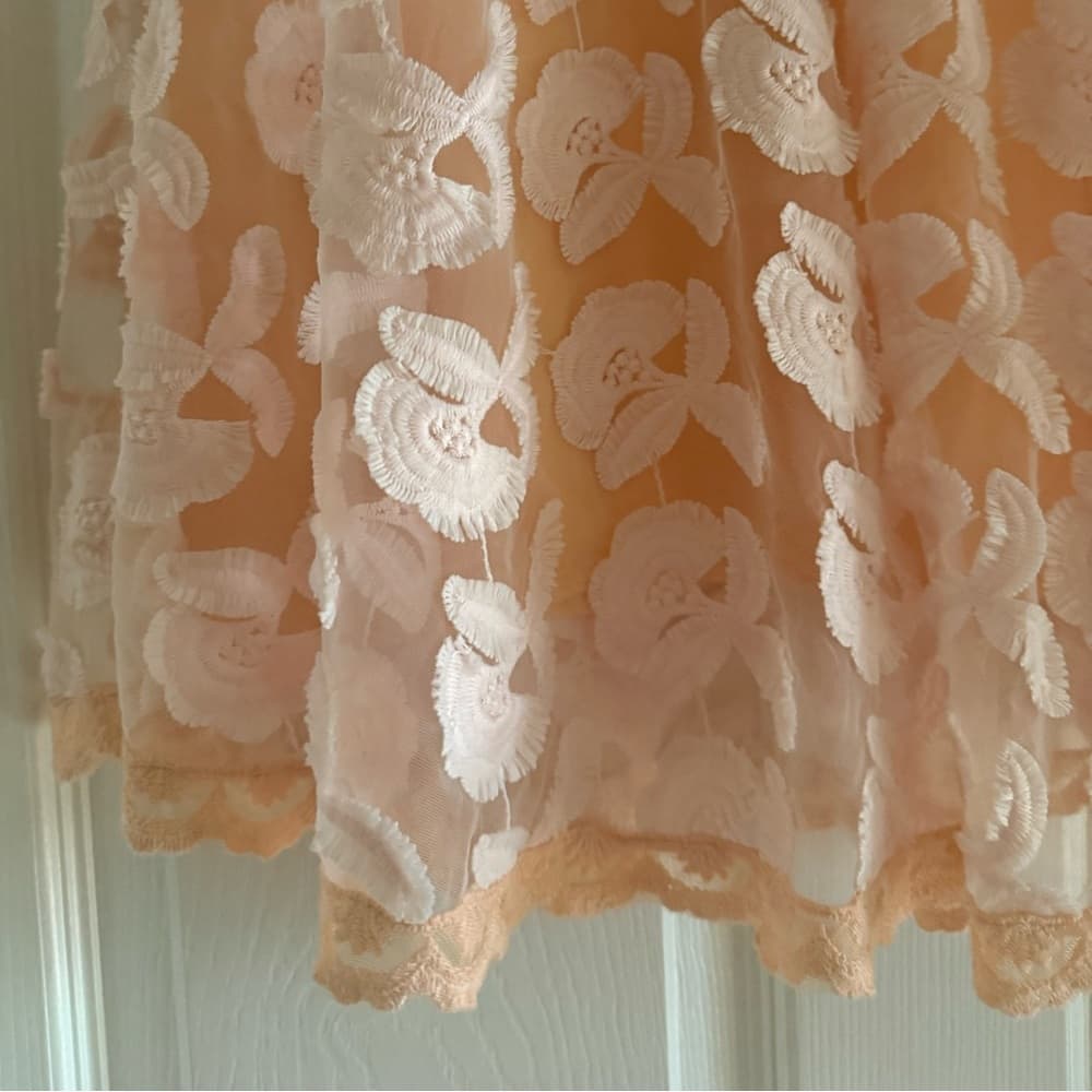 Champagne & Strawberry Peach Floral Embroidered A-Line Skirt - Thumbnail 6