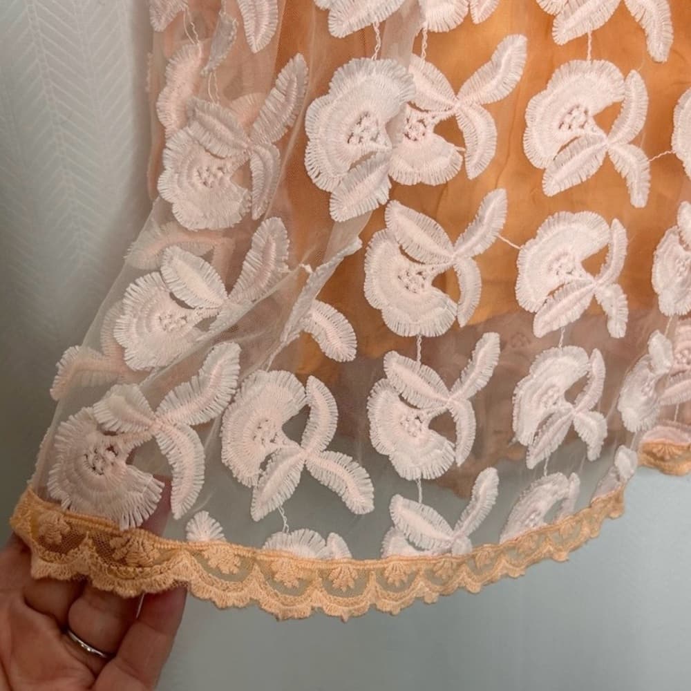 Champagne & Strawberry Peach Floral Embroidered A-Line Skirt - Thumbnail 2