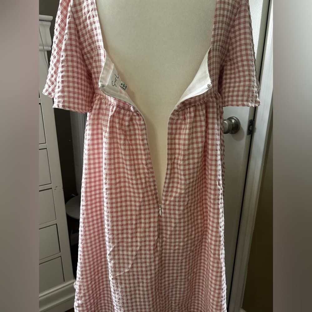 ⭐️ Sweet Lemon Pink & White Picnic Dress + FREE matching earrings - Thumbnail 2